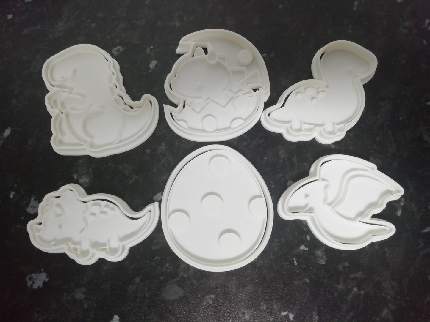 Set of 6 Dinosaur Cookie Cutters and Fondant Stamps: 3D Printed Fun for Baking and Decorating