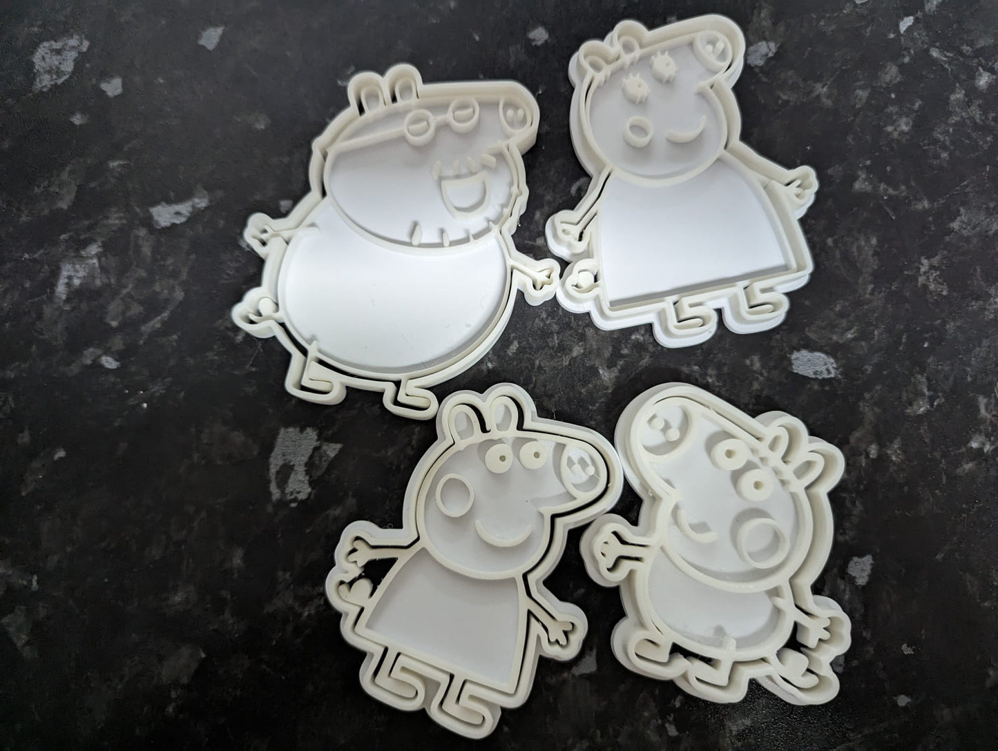 Set of 4 Peppa Pig Cookie Cutters and Fondant Stamps: 3D Printed Fun for Baking and Decorating