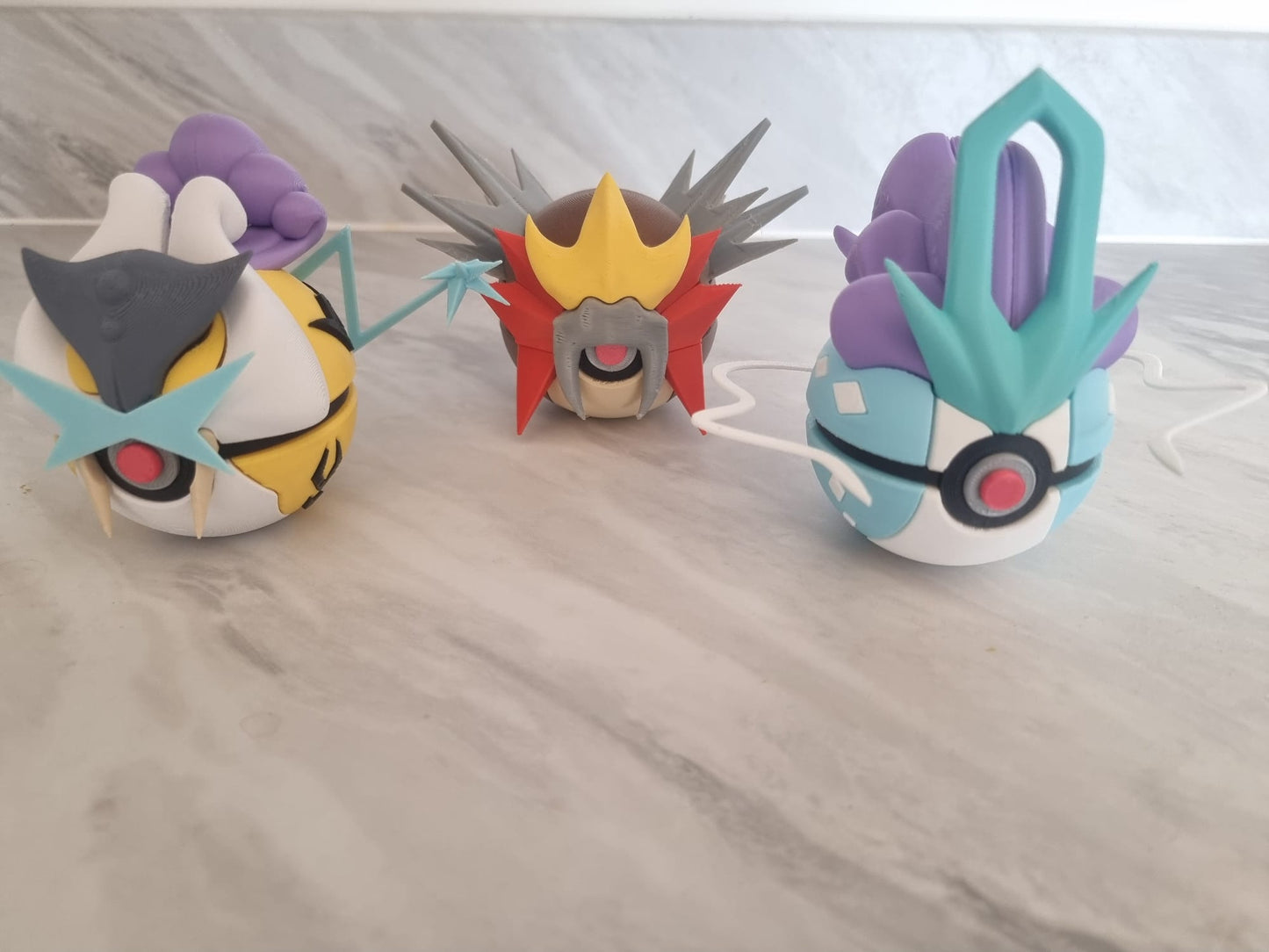 Raikou, Entei, and Suicune inspired Pokemon Pokeball Set of 3 legendary Dogs