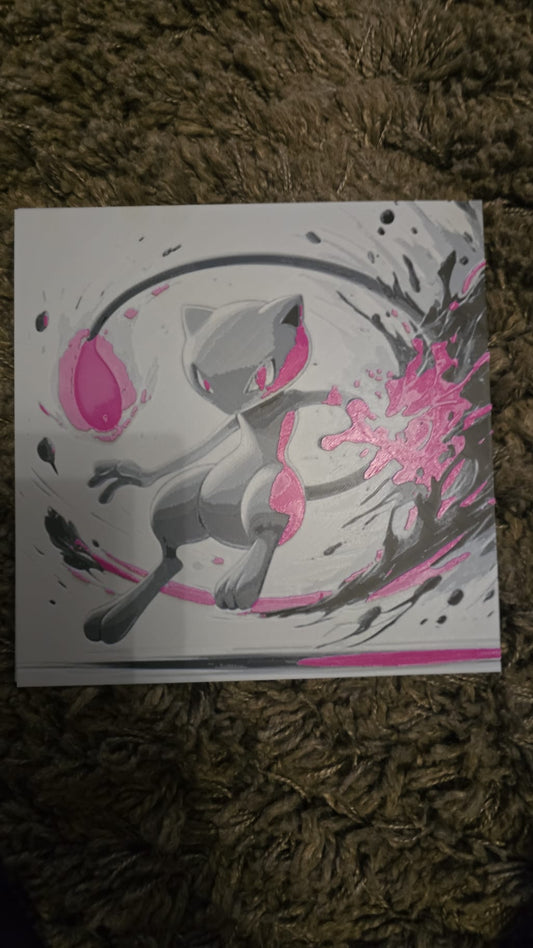 Mew Battle ready - 3D Printed 200x200mm Framed Wall Art