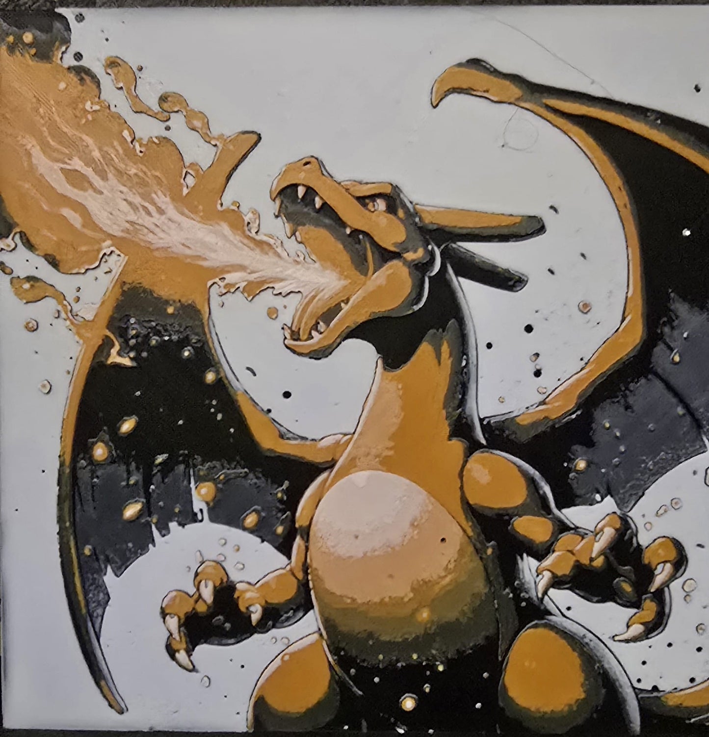 Charizard Battle Ready - 3D Printed 200x200mm Framed Wall Art