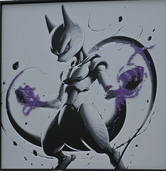 Mewtwo - 3D Printed 200x200mm Framed Wall Art