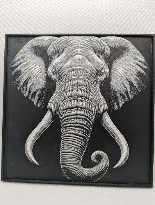 Elephant - 3D Printed 200x200mm Framed Wall Art.