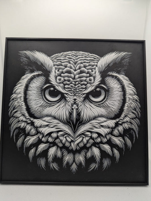 Owl - 3D Printed 200x200mm Framed Wall Art.