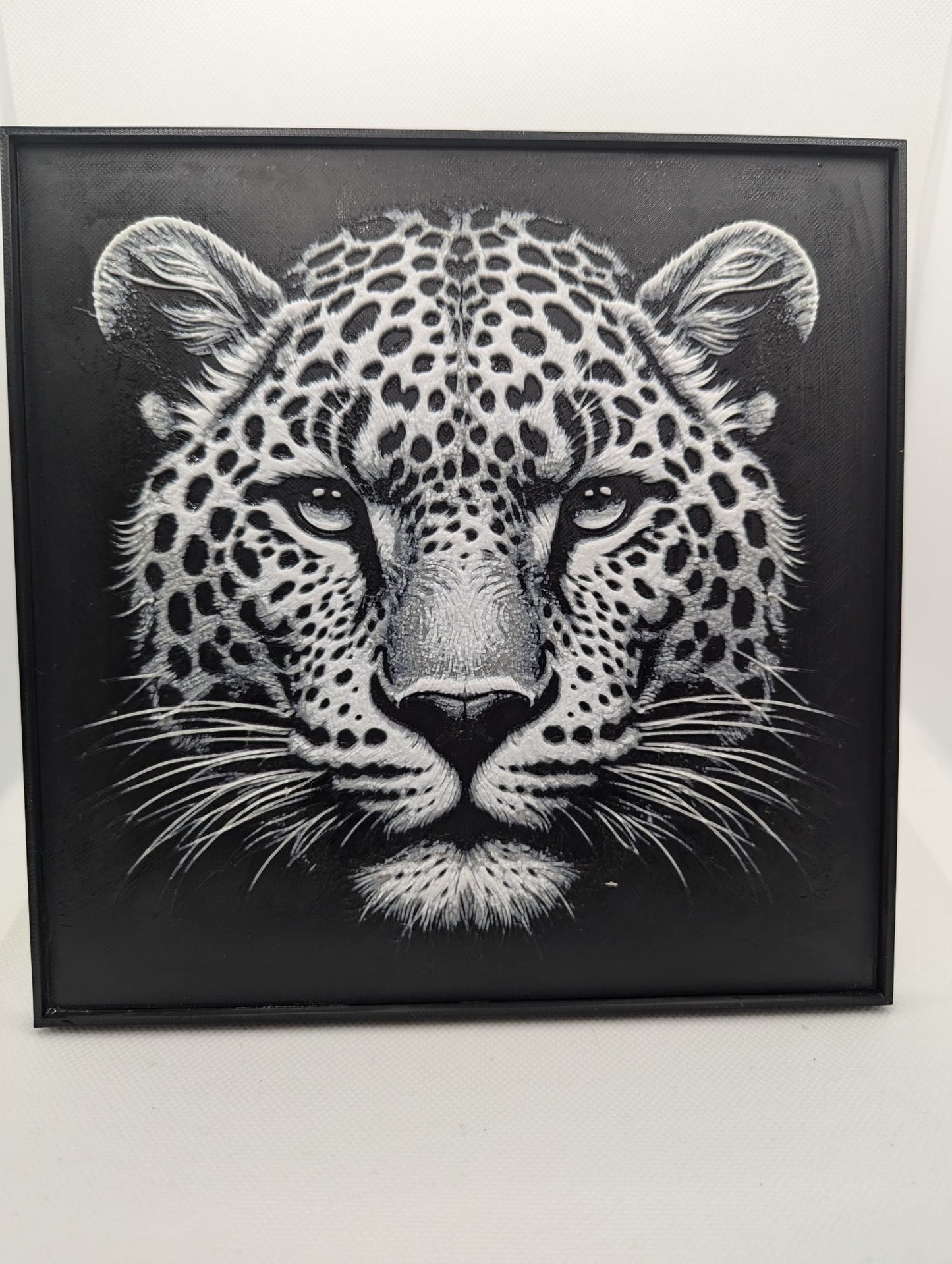 Leopard  - 3D Printed 200x200mm Framed Wall Art.