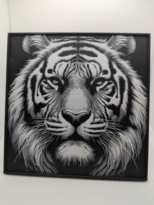 Lion  - 3D Printed 200x200mm Framed Wall Art.