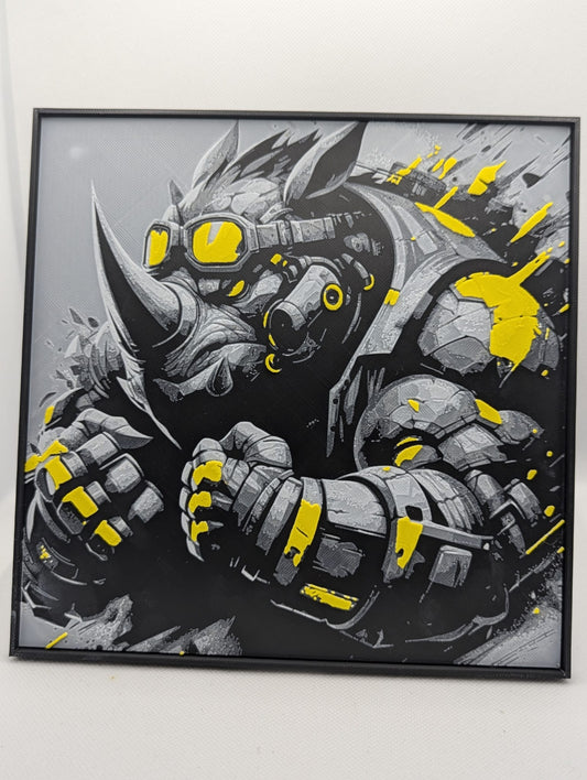 TMNT - Rocksteady - 3D Printed 200x200mm Framed Wall Art