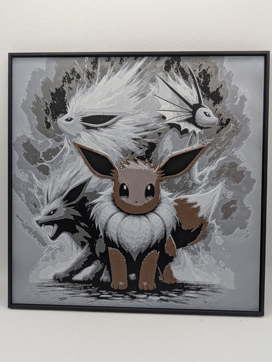 Eevee Evolution - 3D Printed 200x200mm Framed Wall Art