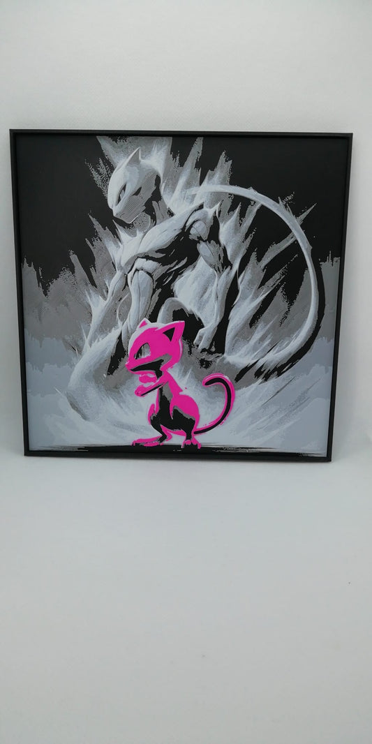 Mew - 3D Printed 200x200mm Framed Wall Art