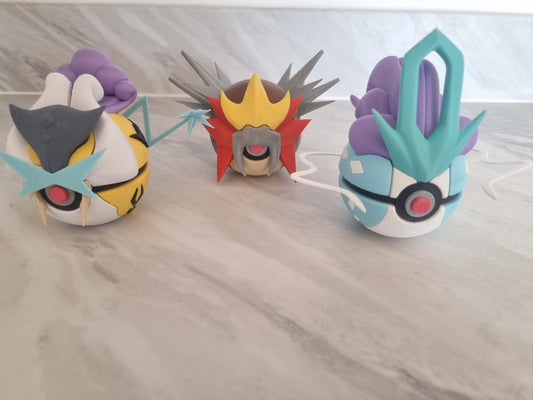 Raikou, Entei, and Suicune inspired Pokemon Pokeball Set of 3 legendary Dogs
